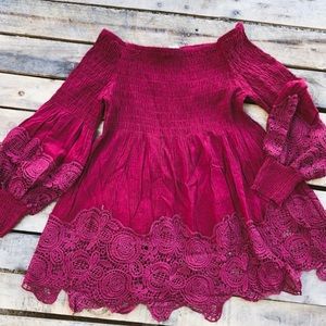 Off Shoulder Wine Smock Top